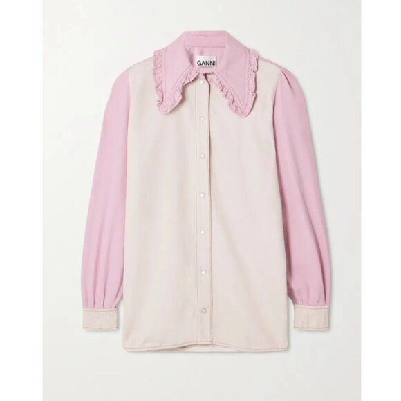 Ganni Ruffled Two-Tone Organic Denim Shirt - Picture 5 of 12